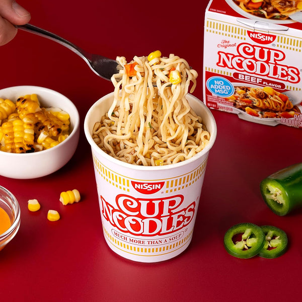 Nissin Cup Noodles Soup, Beef Flavor, Microwaveable Paper Cups, Instant Ramen, 2.25 Ounce (Pack of 12) | Instant Ramen Noodle Soup, Microwaveable