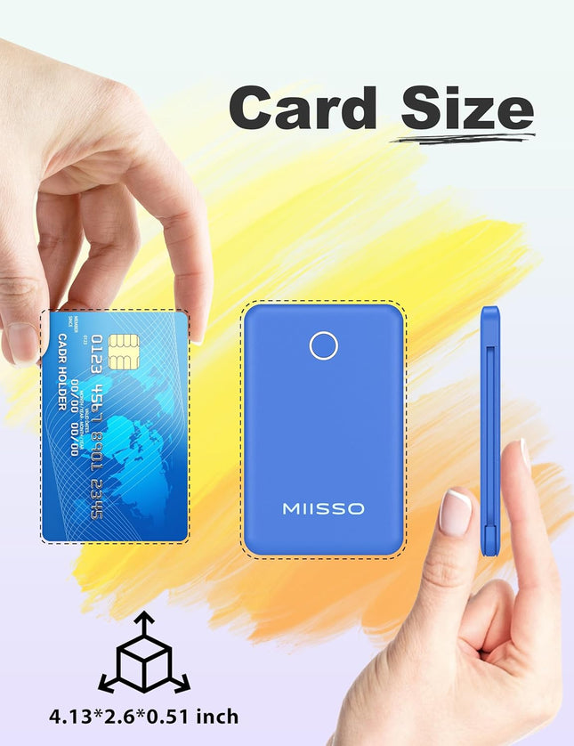 6000Mah Ultra Slim Built in Cables Power Bank, Card Size Built in USB C Cords Battery Pack Portable Charger for Phones, 