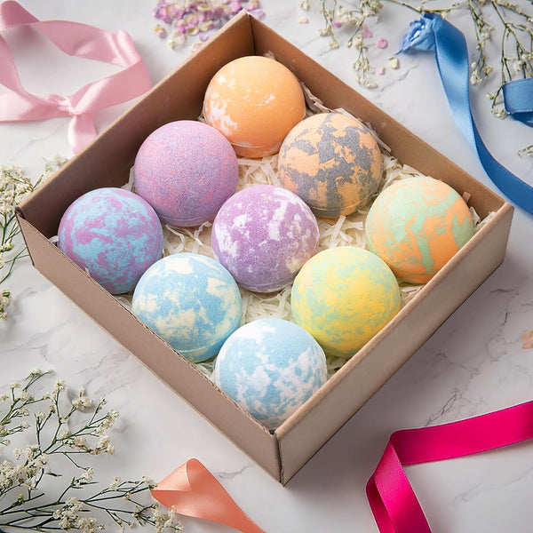 Bath Bomb for Women, 9Pcs Handmade Bubble Bathbombs with Natural Essential Oils, Coco Butters, Holiday Gift for Mother, Wife, Girlfriend, Floral