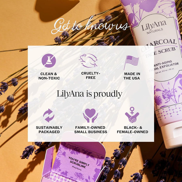 Lilyana Naturals Charcoal Face Scrub - Facial Exfoliator - Microdermabrasion Scrub - Facial Skin Care Products for Women and Men - Lavender and