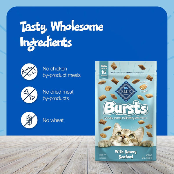 Blue Buffalo Bursts Crunchy & Creamy Cat Treats, Great for Training, Savory Seafood, 5-oz Bag Seafood 5 Ounce (Pack of 1)