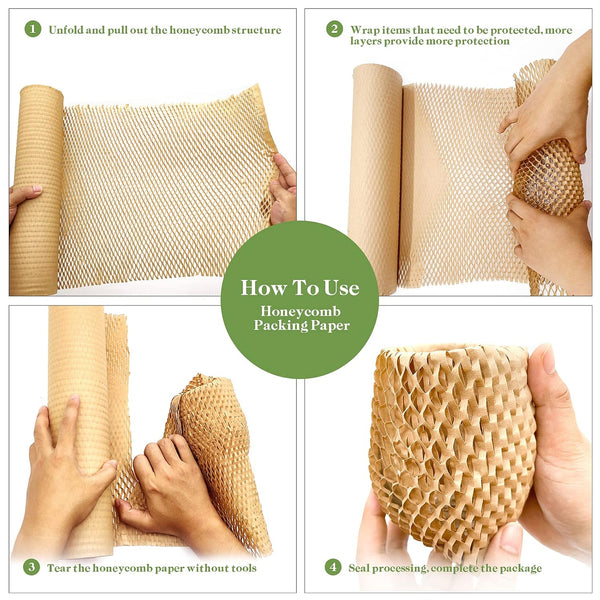 Honeycomb Packing Paper, 15" x 131' Packing Paper Substitute Alternative for Bubble Cushioning Wrap for Moving Shipping Packaging, Recyclable