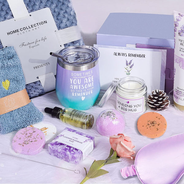 Spa Gift Baskets for Women - Spring Bath and Body Works Set, Relaxing Sympathy Box for Mom, Sister, Wife, Lover Purple