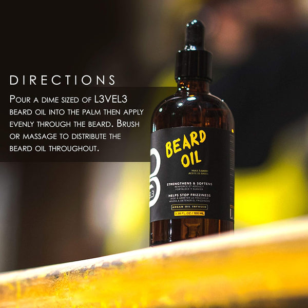 L3 Level 3 Beard Oil - Promotes Fast Beard Growth Soften and Restores Facial Hair - Level Three Scented Beard Oil for Men Growth