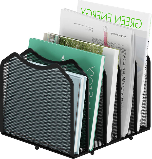 Simple Trending 5-Section Vertical File Organizer, Black 5 Section-Black