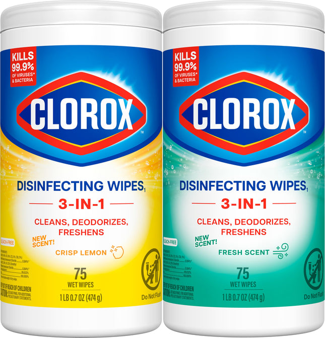 Clorox Disinfecting Wipes Value Pack, Bleach Free Cleaning Wipes, 75 Count Each,