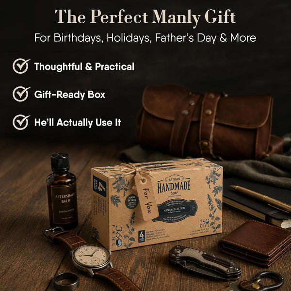 360Feel Mens Bar Soap - Made in the USA - Castile Handmade All Natural Cold Processed - Gentle on Sensitive Skin - 4 Bold Masculine Scents: Bay