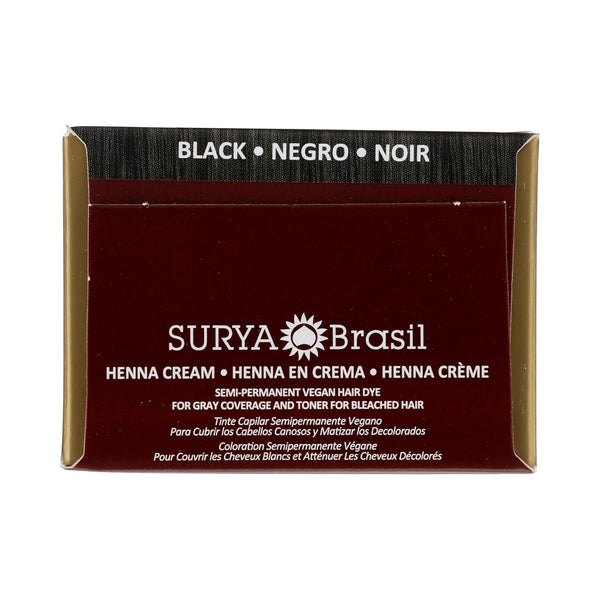 Surya Brasil Henna Cream Black - 96% Natural Ingredients, Vegan, Cruelty-Free, Eco-Friendly, Semi-Permanent Hair Color, Deep Hydration & Shine,