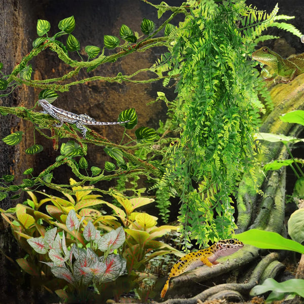 Reptile Plants, Terrarium Hanging Plant Vines Artificial Leaves Reptile Hide, Leopard Gecko Tank Accessories, Terrarium Decorations for Bearded