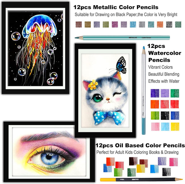 KALOUR 76 Drawing Sketching Kit Set - Pro Art Supplies with Sketchbook & Watercolor Paper - Include