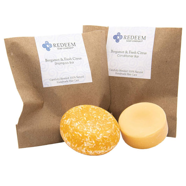 Shampoo & Conditioner Bars, Bergamot & Citrus, 3 Oz Shampoo Bar, 1 Oz Conditioner Bar, Zero Waste, SLS Free, Paraben Free, Made in USA