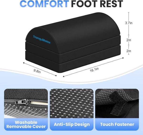 TranquilRelax Foot Rest for Under Desk at Work, Gaming Accessories Foot Stool with 3 Adjustable Heights & Washable Cover, Comfortable Office Desk
