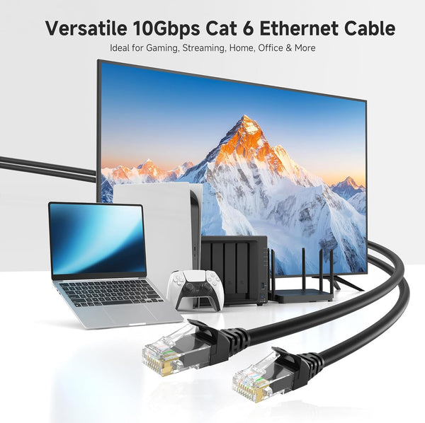 Cable Matters 10Gbps Snagless Cat 6 Ethernet Cable, 25ft, Black | 24 AWG Bare Copper, Gold-Plated RJ45, PoE++, 550MHz Bandwidth, Cat6 Cable,
