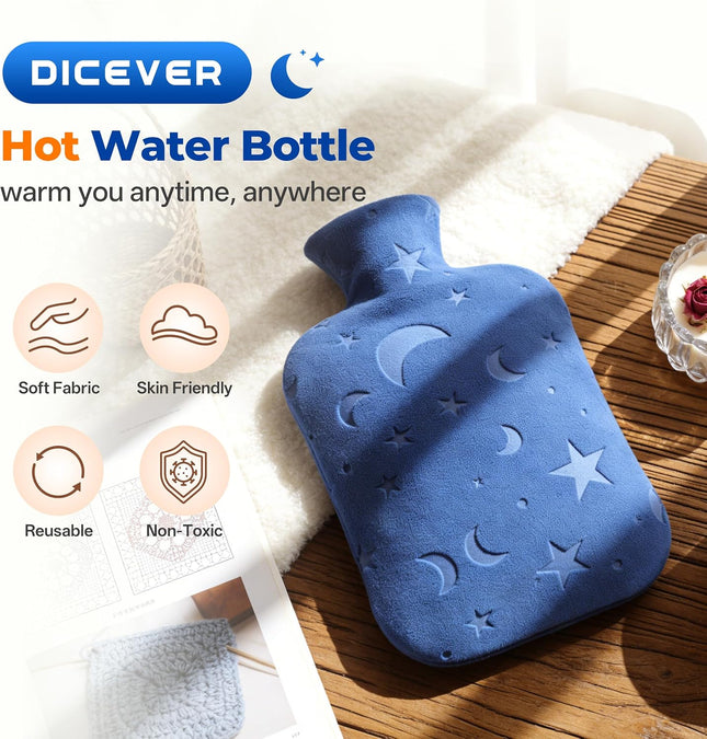 Hot Water Bottle with Soft Cover, 2L Hot Water Bag for Menstrual Cramps, Neck an