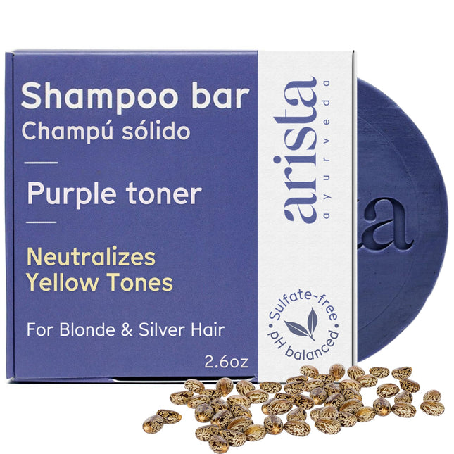 Arista Purple Shampoo Bar, Amla Fruit Powder, Purple Toner & Castor Oil, Moisturizing & Plastic Free Hair Soap, Sulfate 