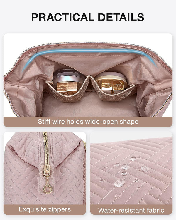 BAGSMART Travel Makeup Bag, Cosmetic Bag Small Make Up Organizer Case,Wide-open Pouch for Women Purse for Toiletries Accessories Brushes Pink A-1