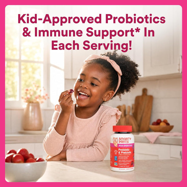 Smartypants Kids Probiotic Immunity Gummies: Prebiotics & Probiotics for Digestive Health and Immune Support Supplement, Gluten Free, Vegan, Grape
