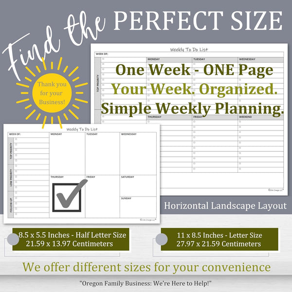 Weekly to Do List Notepad, 60 Page Task Planning Pad W/Daily Checklist, Priority Todo Checkbox & Notes. Desk Notebook to Organize Office 11 X 8.5