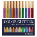 BestLand 10 Colors Liquid Glitter Eyeliner Metallic Shimmer Glitter Eyeshadow Pigment Eyebrown Shimmer Waterproof Face Lips Art for Party Festival