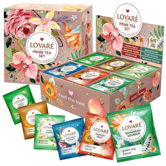 Lovare Black and Green Tea Bags Variety Pack - Made in Ukraine Tea Sampler - Ind