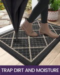 DEXI Front Door Mat Indoor Entryway 17x30 Inside Entrance Doormat Dark Grey | Non Slip Low Profile Thin Absorbent Washable Entry Mats for House