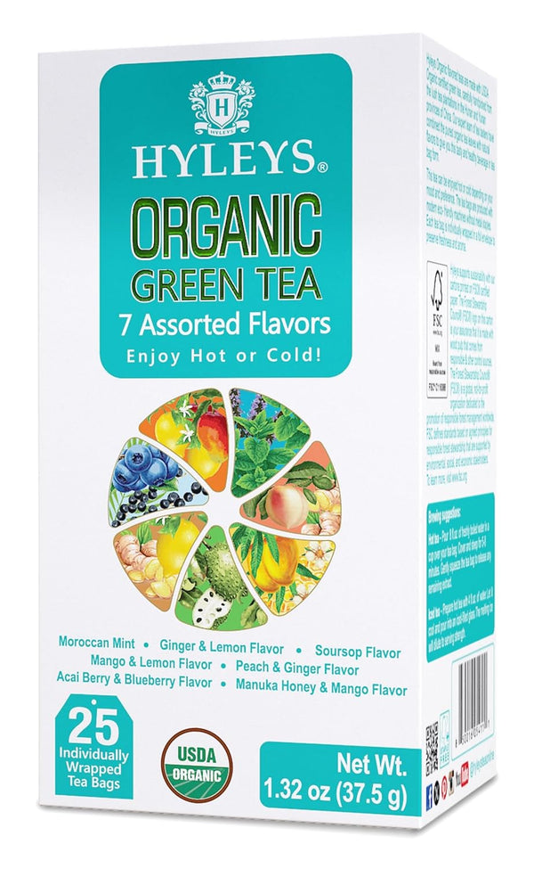 Hyleys Organic Green Tea 7 Assorted Flavors - 25 Tea Bags
