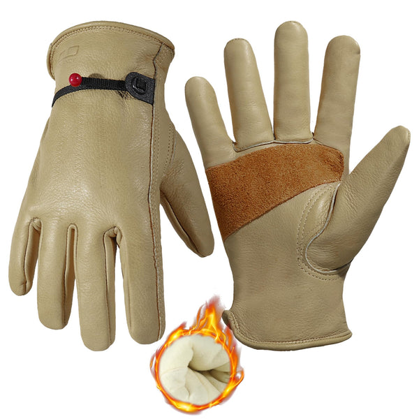 KONGOUARD Winter Working Gloves Thermal Leather Heated Safety Work Glove for Assembly,Warehouse,Light Duty Work Brown XL X-Large Brown