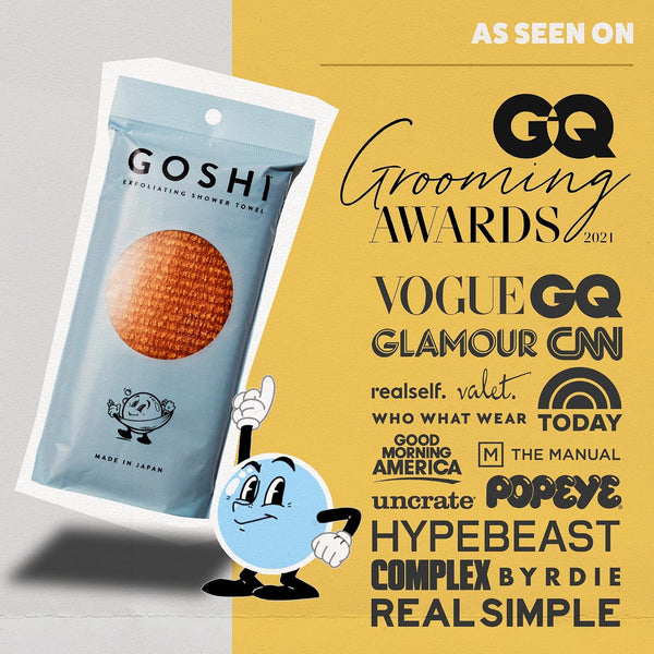 GOSHI Exfoliating Shower Towel - Long Body Scrubber, Orange | For back acne, KP & smooth skin, durable quick dry nylon washcloth, ethically