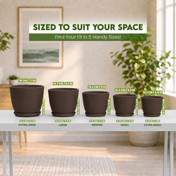 Plant Pots Indoor with Drainage, 5 Pack Multi-Size Planters Set, Brown Pack of 5 Brown