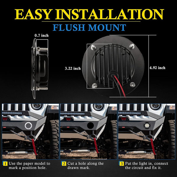 BUNKER INDUST Flush Mount LED Light Pods 5 Inch LED Work Light Bar Pair 48W Driving Bumper Lights Flood Spot Combo Off Road Fog Lights Waterproof