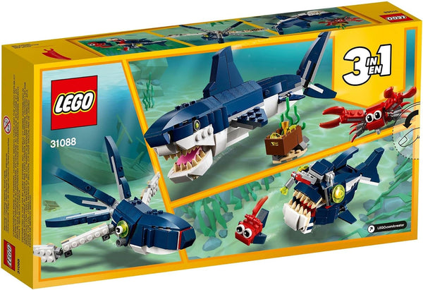 LEGO Creator 3 in 1 Deep Sea Creatures, Transforms from Shark and Crab to Squid to Angler Fish, Sea Animal Toys, Gifts for 7 Plus Year Old Girls