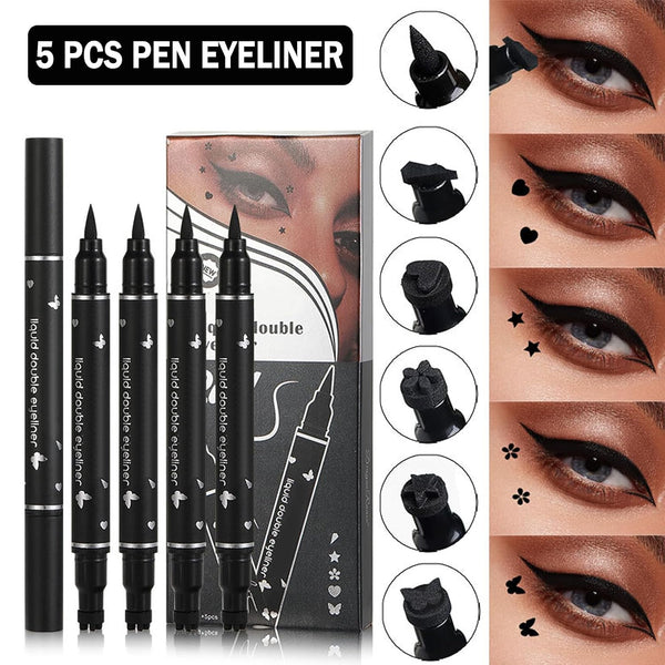 5PCS Liquid Winged Eyeliner Stamp Pen Set - Double-headed Black Eye Liner Pencil - Long-lasting Waterproof Stamp Eyeliner Set for Eye Makeup -