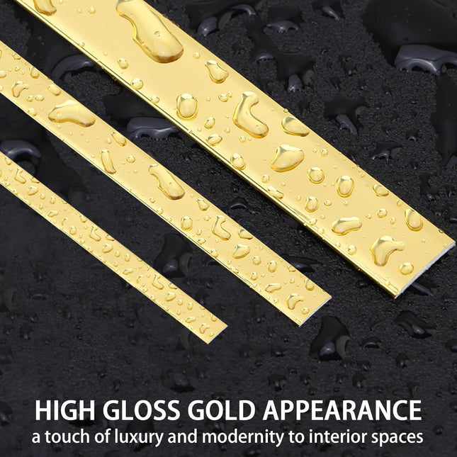 Glossy Gold Peel and Stick PVC Molding Trim, Flexible DIY Wall Accent Strip for Mirror Frame, Cabinet, Edges & Borders a