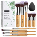 BS-MALL Makeup Brush Set 11Pcs Bamboo Synthetic Kabuki Brush Set Foundation Powder Blending Concealer Eye Shadows Blush Cosmetics Brushes with