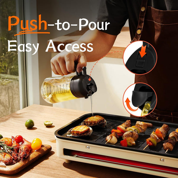 TrendPlain 16oz/470ml Glass Olive Oil Sprayer for Cooking – 2 in 1 Olive Oil Dispenser Bottle for Kitchen Gadgets and Air Fryer Accessories,