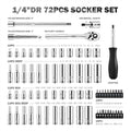 DNA MOTORING TOOLS-00144 72-Piece 1/4" Drive Socket Set with Ratchets, Adapters, Extensions - 4mm -14mm, 5/32 Inch- 9/16 Inch, Cr-V 72 PCs Drive