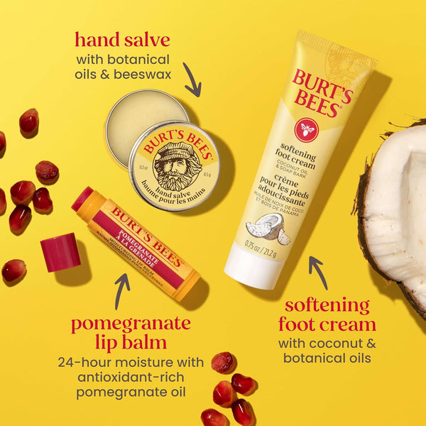 Burt'S Bees Gifts Ideas, Tips and Toes Kit, 6 Travel Size Products - Pomegranate Moisturizing Lip Balm, 2 Hand Creams, Foot Cream, Cuticle Cream,
