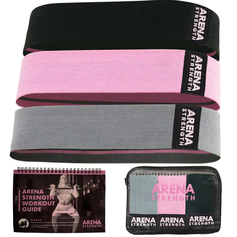 Arena Strength Fabric Booty Bands - Fabric Exercise Bands for Legs and Butt | Fabric Resistance Bands | Hip Resistance Bands with Workout Guide