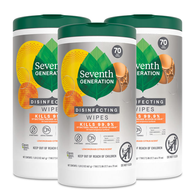 Seventh Generation Disinfecting Multi-Surface Wipes, Lemongrass Citrus, 70 Count