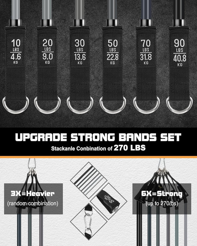 6Pcs Resistance Bands, Workout Bands 270Lbs, Exercise Bands with Handles/Door Anchor/Ankle Straps/Bag/Poster for Men, He
