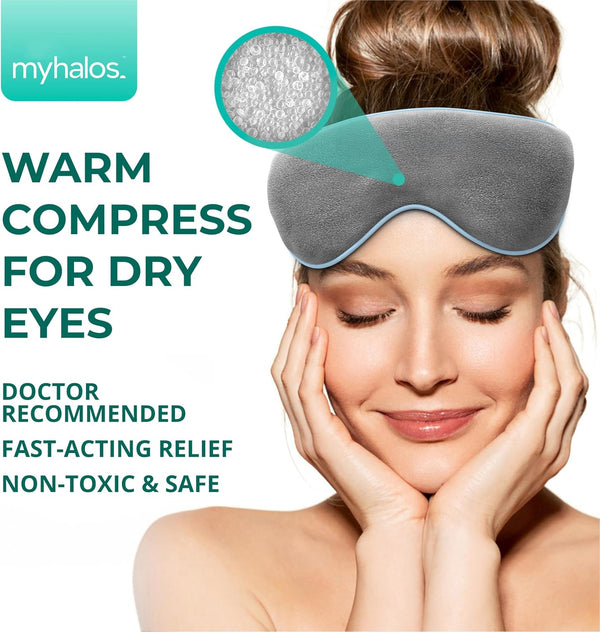 MyHalos® Heated Eye Mask for Dry Eyes - Steam Warm Compress for Eyes - Remove Styes, Chalazion Therapy Warming and Heating Pad Hot Compress -