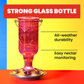 More Birds Red Jewel Hummingbird Feeder, Glass Bottle, 5 Feeding Ports and 20-Ounce Nectar Capacity (76IN) 23 oz Nectar Capacity Red