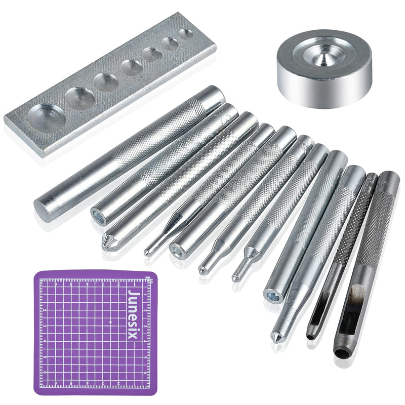 14Pcs Rivet Setter, Leather Die Punch Snap kit, Stainless Steel Rivet Setting Tool for Bag Making DIY Leather Crafts with Non Slip Base |