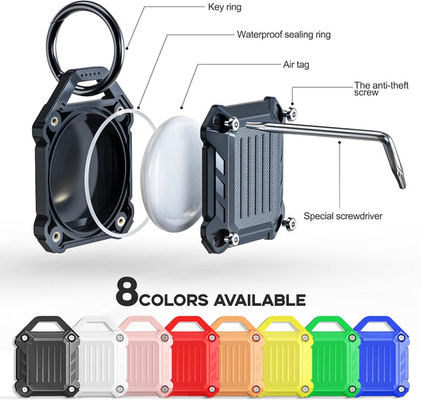 Dovick- Waterproof Airtag Keychain Holder Case,Screw Full Cover Compatible with Apple Air Tag Tracker Key Ring (Black 2Pack)