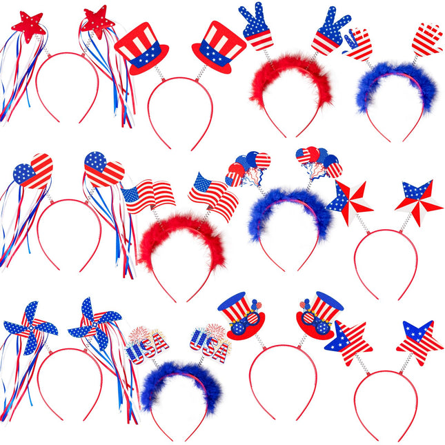 Moon Boat 12PCS Patriotic Head Boppers Headband - Star Uncle Sam Hat Balloons- F