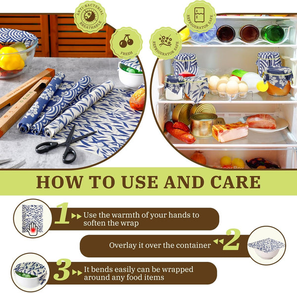 Moukeren 3 Rolls Reusable Beeswax Wrap 13'' X 40'' Food Wrap Beeswax Paper Food Wrappers Cotton Bread Sandwich Wrapper for Kitchen Storage Gifts,