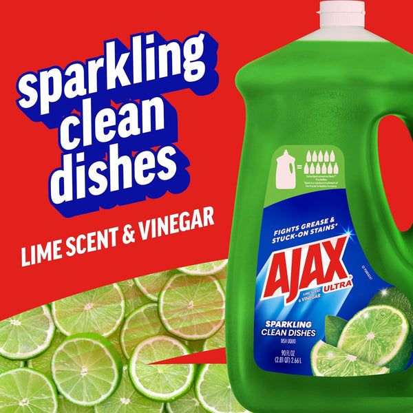 Ajax Ultra Liquid Dish Soap Vinegar and Lime Scent, Sparkling Clean Dishes, 90 fl oz Bottle Lime & Vinegar 90 Fl Oz (Pack of 1)