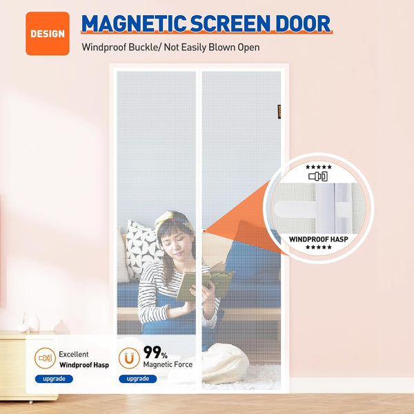 MAGZO Magnetic Screen Door Fit Door Size 36 X 96 Inch, Screen Size 38" X 97" Strong Magnet Door Mesh with Reinforced Hook & Loop for Patio,