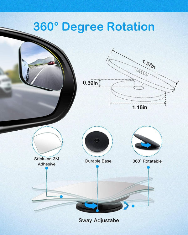 CUNCUI 2pcs Fan Shaped Blind Spot Mirror, 360 Degree Adjustabe HD Glass Blind Spot Mirrors, Frameless Convex Rear View Mirror, for any Car, Van,