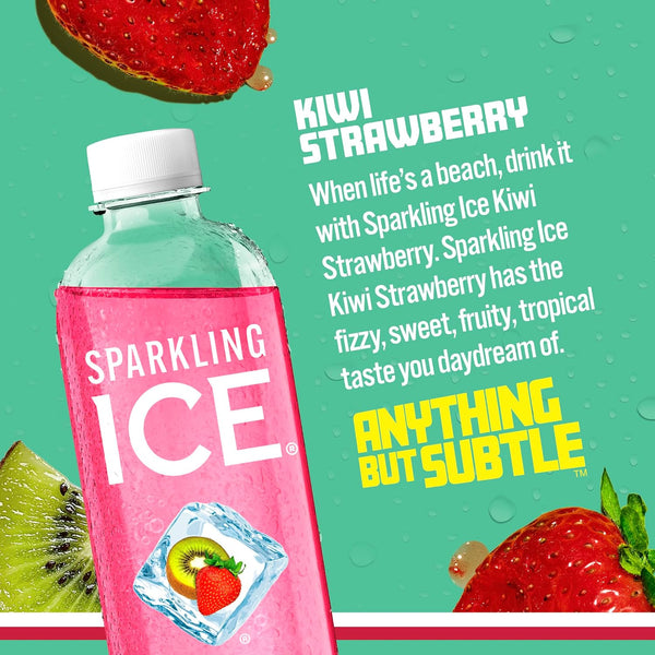 Sparkling Ice, Kiwi Strawberry Sparkling Water, Zero Sugar Flavored Water, with Antioxidants and Vitamins, Zero Sugar, 17 fl oz Bottles (Pack of